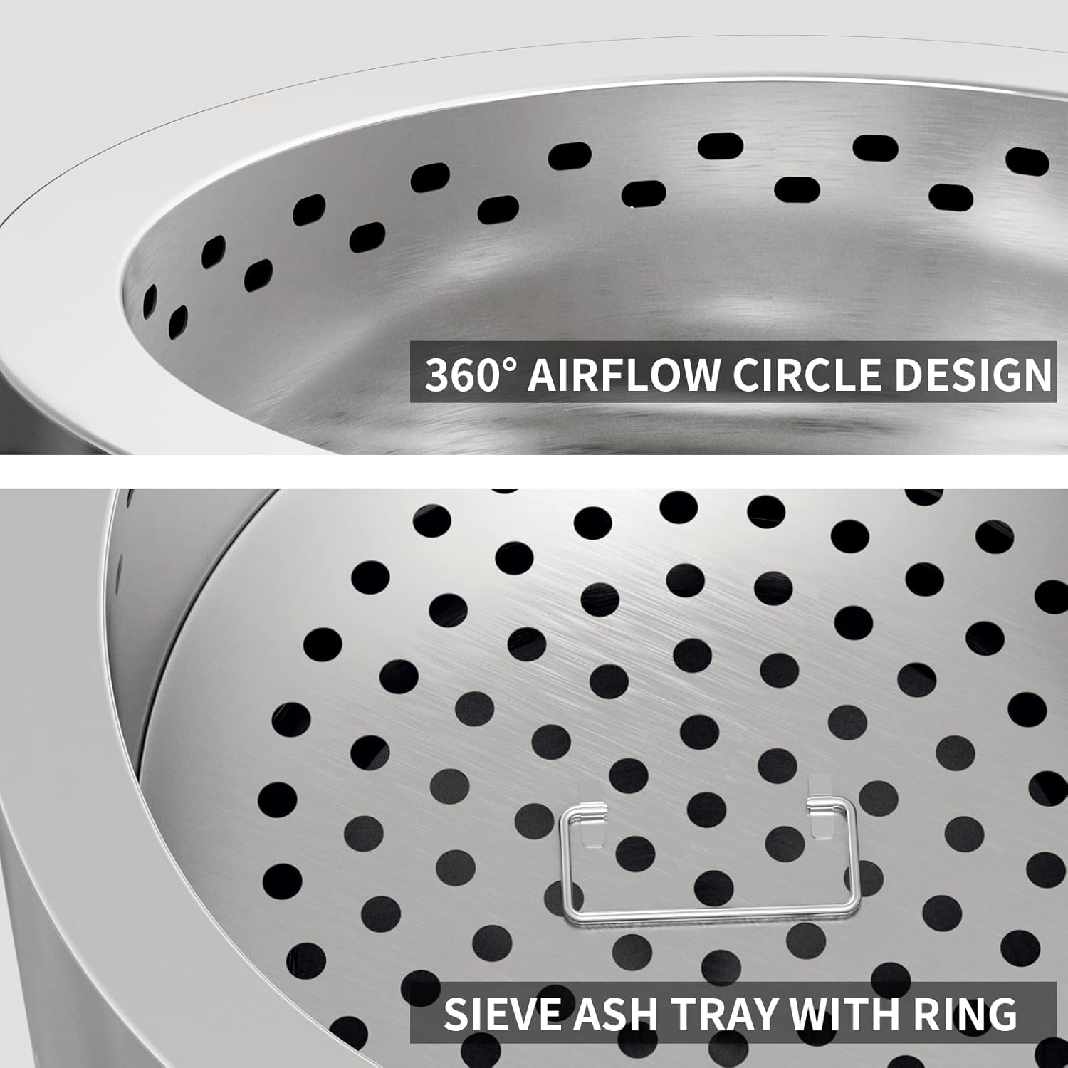 Close-up of the 360 degree airflow circle design and sieve ash tray