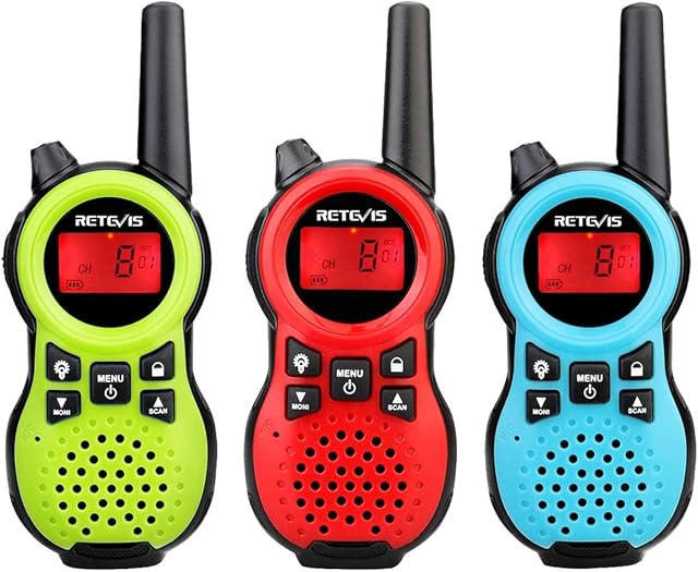 Retevis RT638 Kids Walkie Talkies 3 Pack, Walkie Talkie Rechargeable, Flashlight VOX 16 Channels PMR446, Toys for Kids, 2 Way Radio for Family, Skiing, Hiking(Green&Red&Blue)