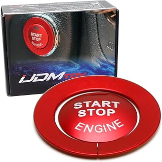 iJDMTOY Sports Red Engine Start/Stop Push Start Button Decoration Cover & Surrounding Ring Trim, Compatible with Nissan Altima Maxima Pathfinder Titan Murano Infiniti Q50 Q60 QX60, etc