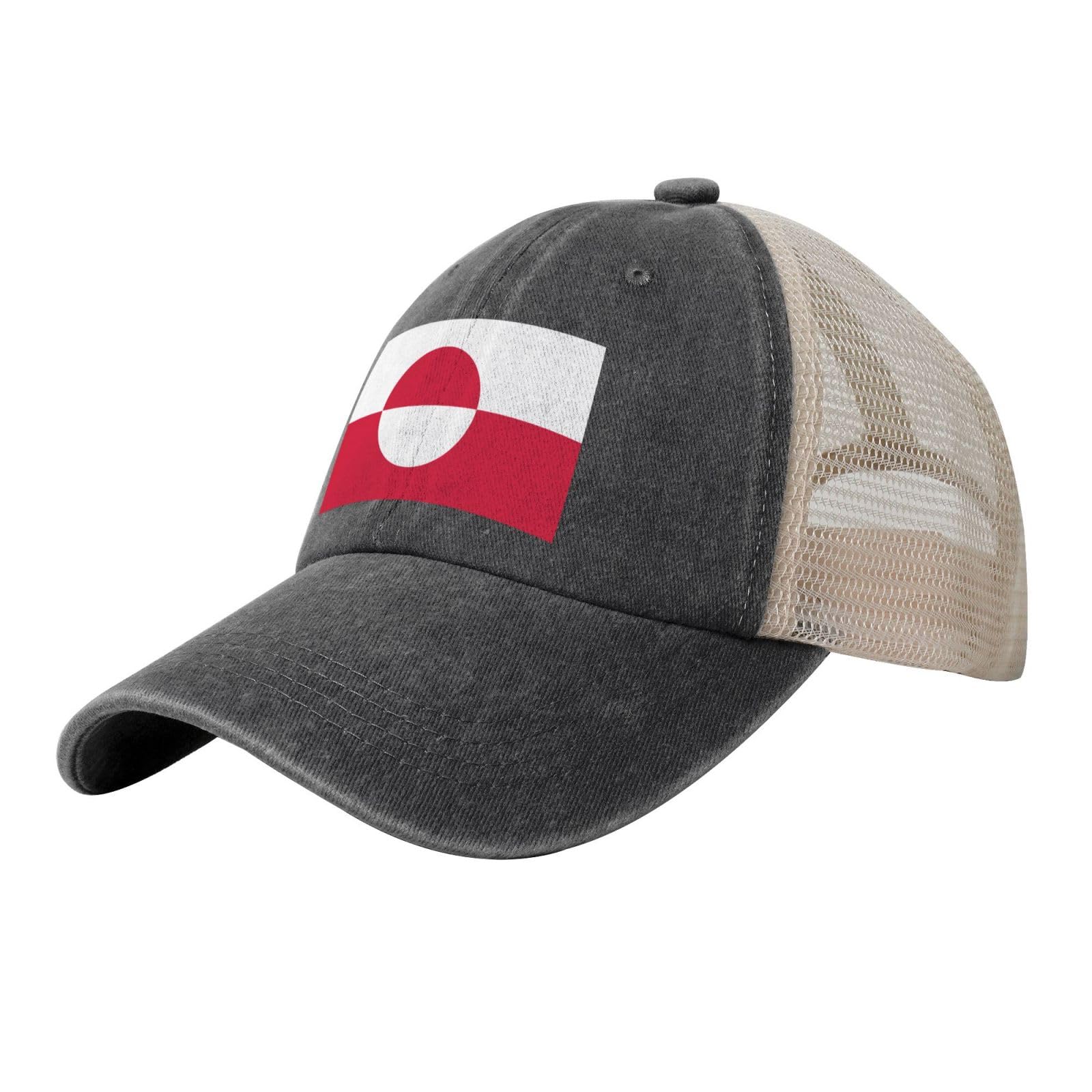 Ymlhaq Unisex Black Greenland Flag Mesh Trucker Hat Mesh Snapback,Trendy Cowboy Cap For Sports And Headwear, One Size