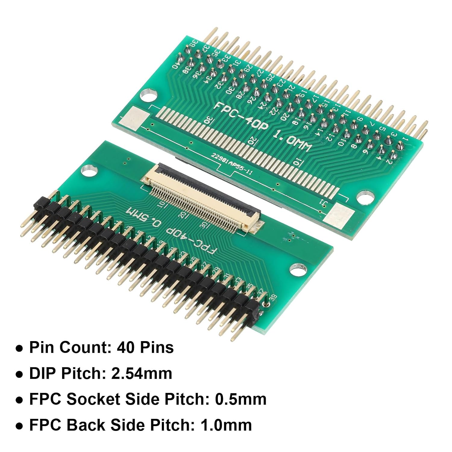 MECCANIXITY FFC FPC Connector Board 40 Pin 0.5mm 2.54mm to 1.0mm 2.54mm PCB Converter Board for DVD TV/Digital Cameras/Laptops