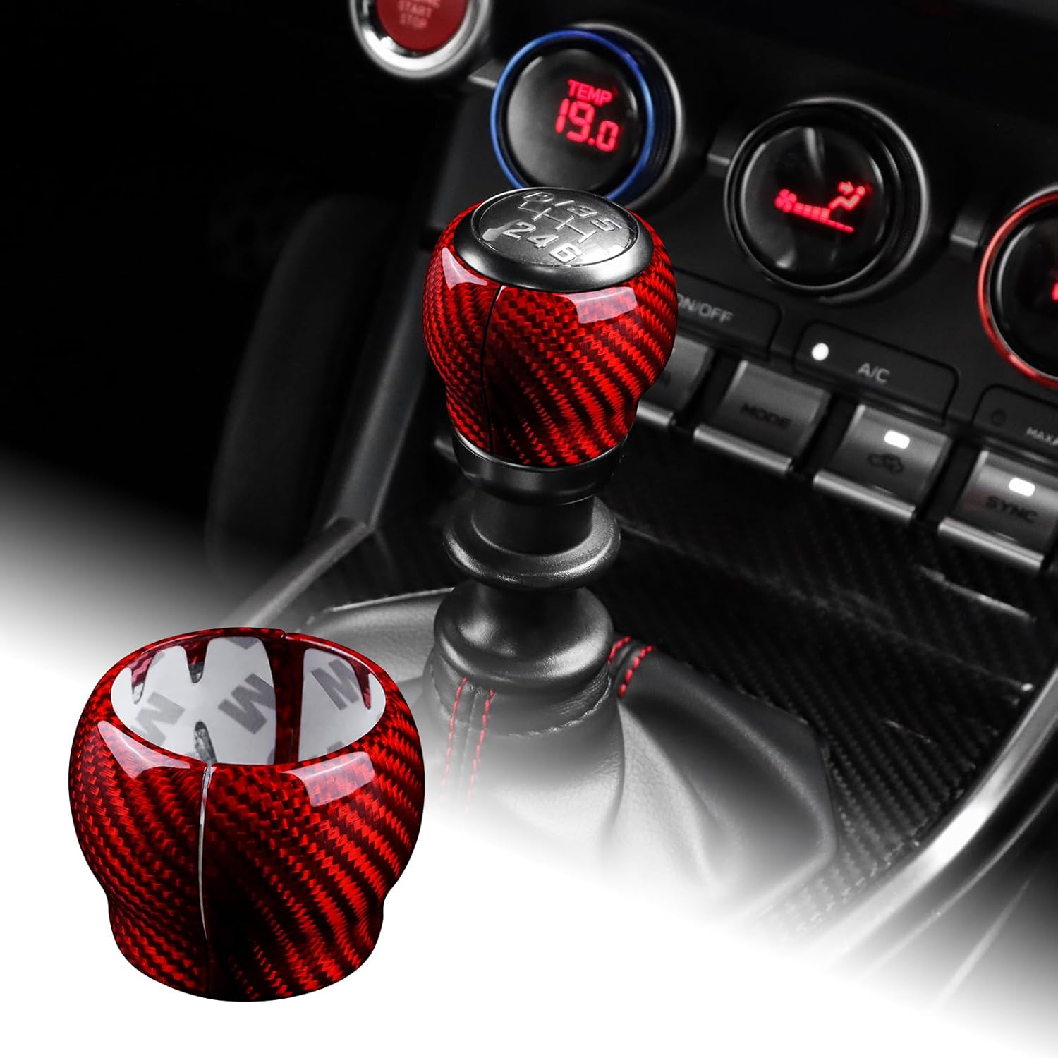 AIRSPEED Hard Carbon Fiber for Subaru BRZ Toyota GR86 2021 2022 2023 Car Gear Shift Knob Cover Gear Shifter Head Interior Trim Accessories, Red