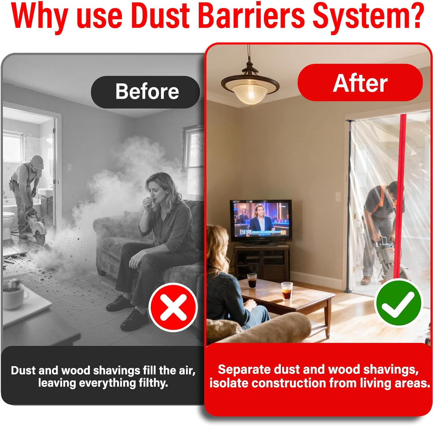 12FT Dust Barrier Poles Kit,Spring Retractable Zipper Wall Poles for Dust Barriers System,Home & Construction,Spring Barrier Loaded Poles for Renovation & Construction Renovation(Exclusive Patent)