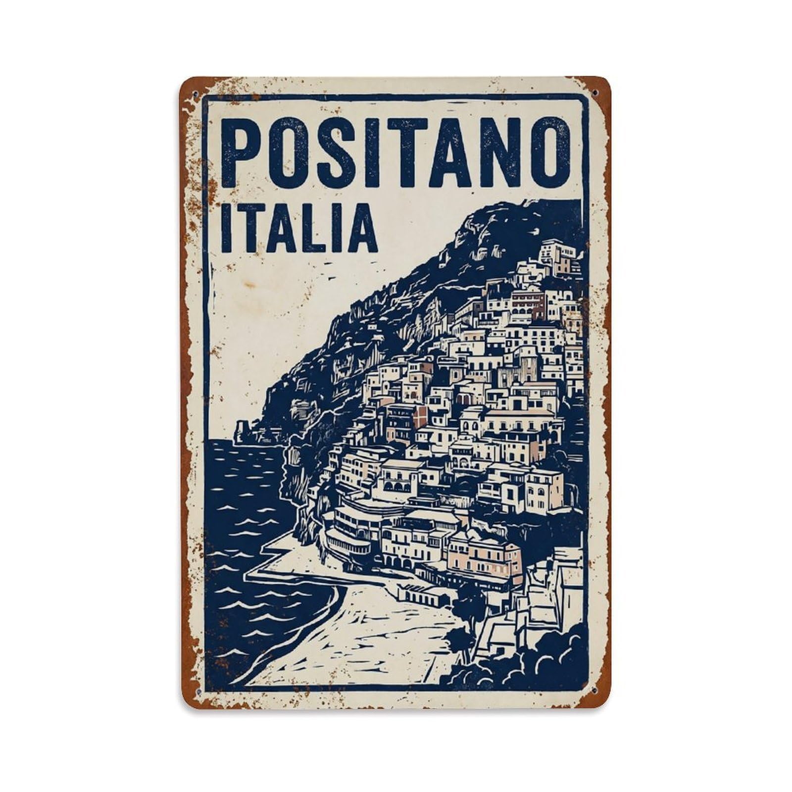 Huiyhb 8X12inch(20X30cm) Vintage Travel Positano Italy Coastal Village Charm Metal Tin Sign