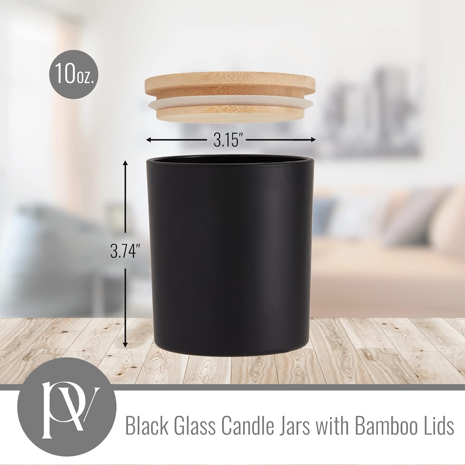 pavelle 10 oz. Black Glass Candle Jars with Bamboo Lids for Candle Making and Storage, Airtight Sealing Mason Jars for Preservation of Spice, Powder, and More, 12 Pcs.