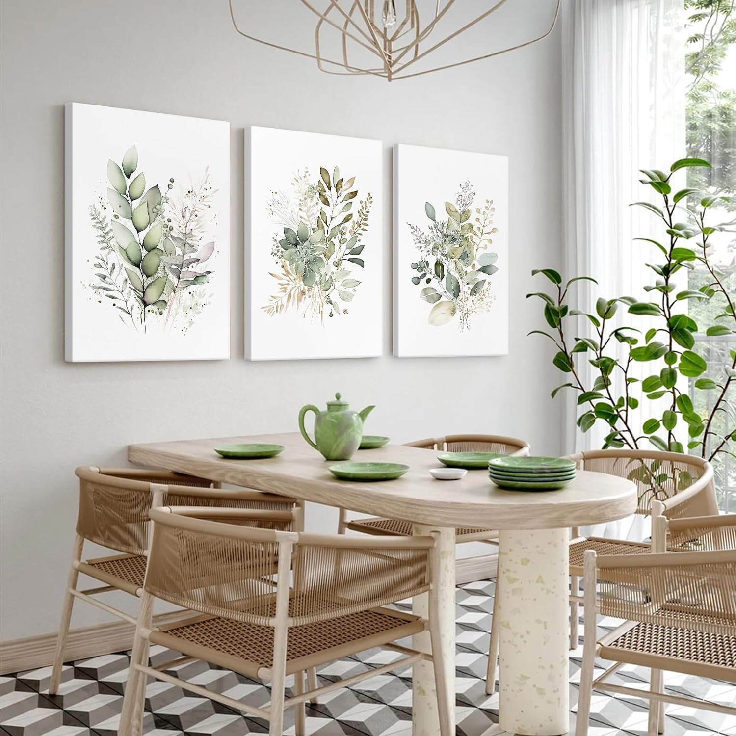 Watercolor Botanical Wall Art Set of 3 Boho Floral Canvas Wall Decor Prints Sage Green Wildflower Wall Art Modern Flower Pictures Botanical Painting for Bedroom Bathroom 12x16 Inch Wrapped Canvas