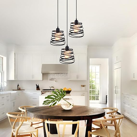 iDEGU iDEGU 3 hanglampen, creatief, industriële kroonluchter, lamp, design, spiraal, waterval, E27, plafondverlichting, vintage, hanglamp voor slaapkamer, woonkamer, keuken (20 cm, zwart, cirkel) photo 2