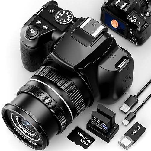64MP Digital Cameras for Photography, 10X Optical Video Camera, 4X Digital Zoom Vlogging Camera for YouTube with Flash, WiFi & HDMI Output, 32GB SD Card(Black)