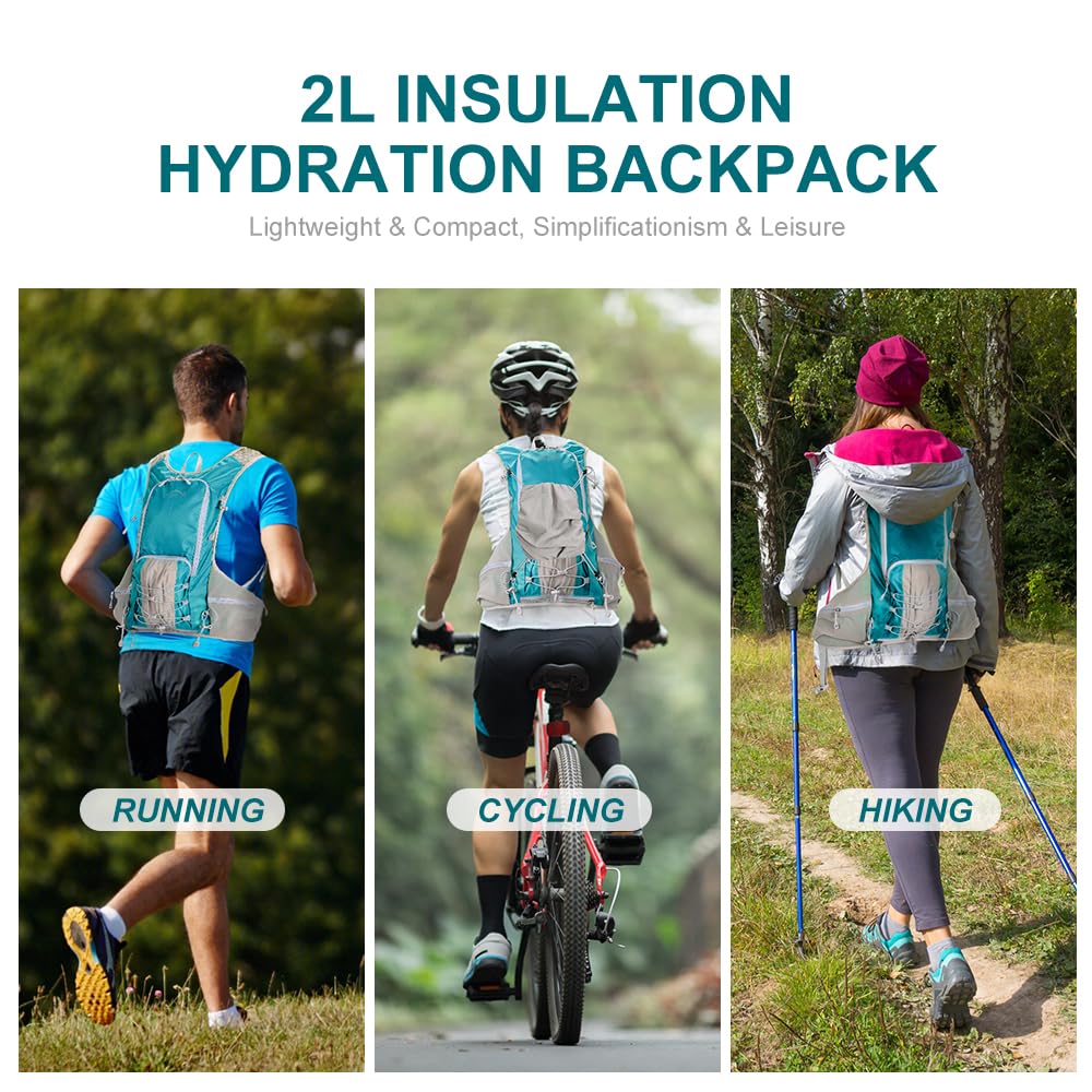 INOXTO Sac à dos d'hydratation avec réservoir d'eau étanche de 2 L, sac à dos d'hydratation léger pour homme, sac à dos pour cyclisme, motocross, escalade, trail course à pied (bleu)