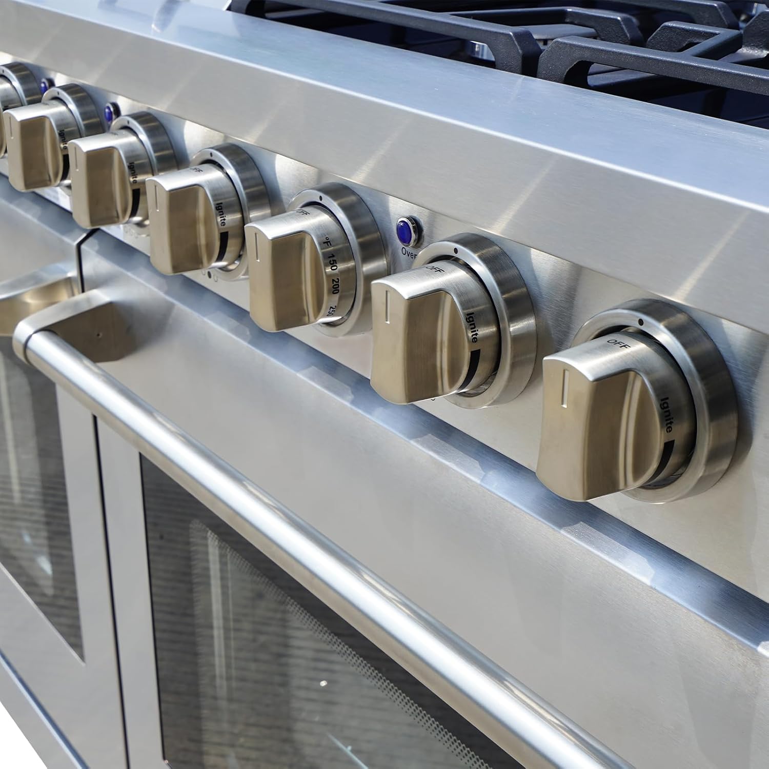 CHETTO C 48-Inch Freestanding Gas Range Stove With 6 Burners, 7.0 cu.ft Convection Oven, Cast Iron Grates, Convection Heating, Two Porcelain Baking Trays, Natural Gas/LP Convertible, Stainless Steel