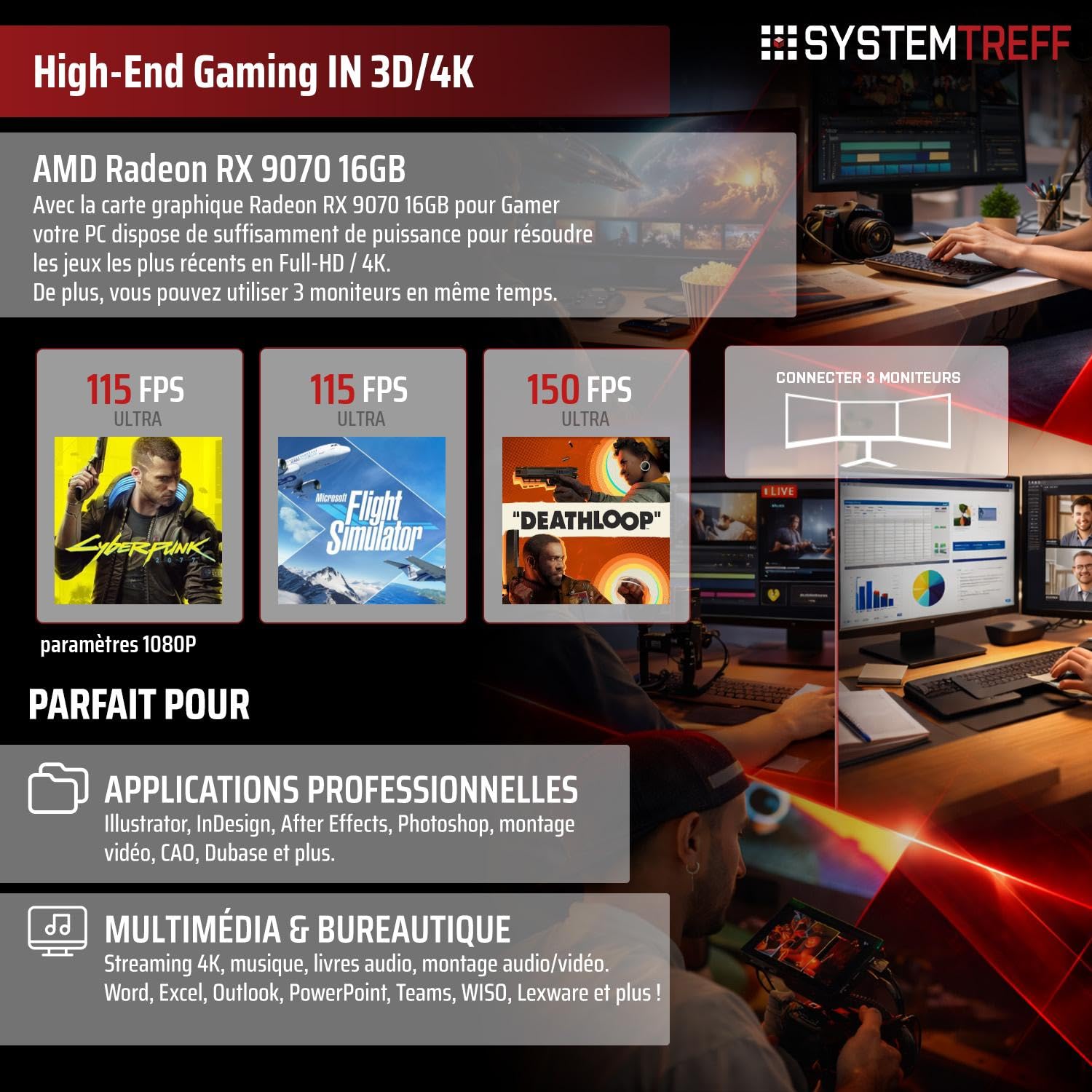 SYSTEMTREFF PC Gamer High-End - AMD Ryzen 7 7800X3D - RX 9070 16Go