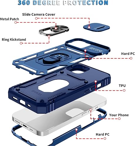 Vista 109 de Korecase Funda de protección para iPhone 12 y 12 Pro Ring Case con cubierta para lente de cámara, grado militar, resistente, de doble capa, cuerpo