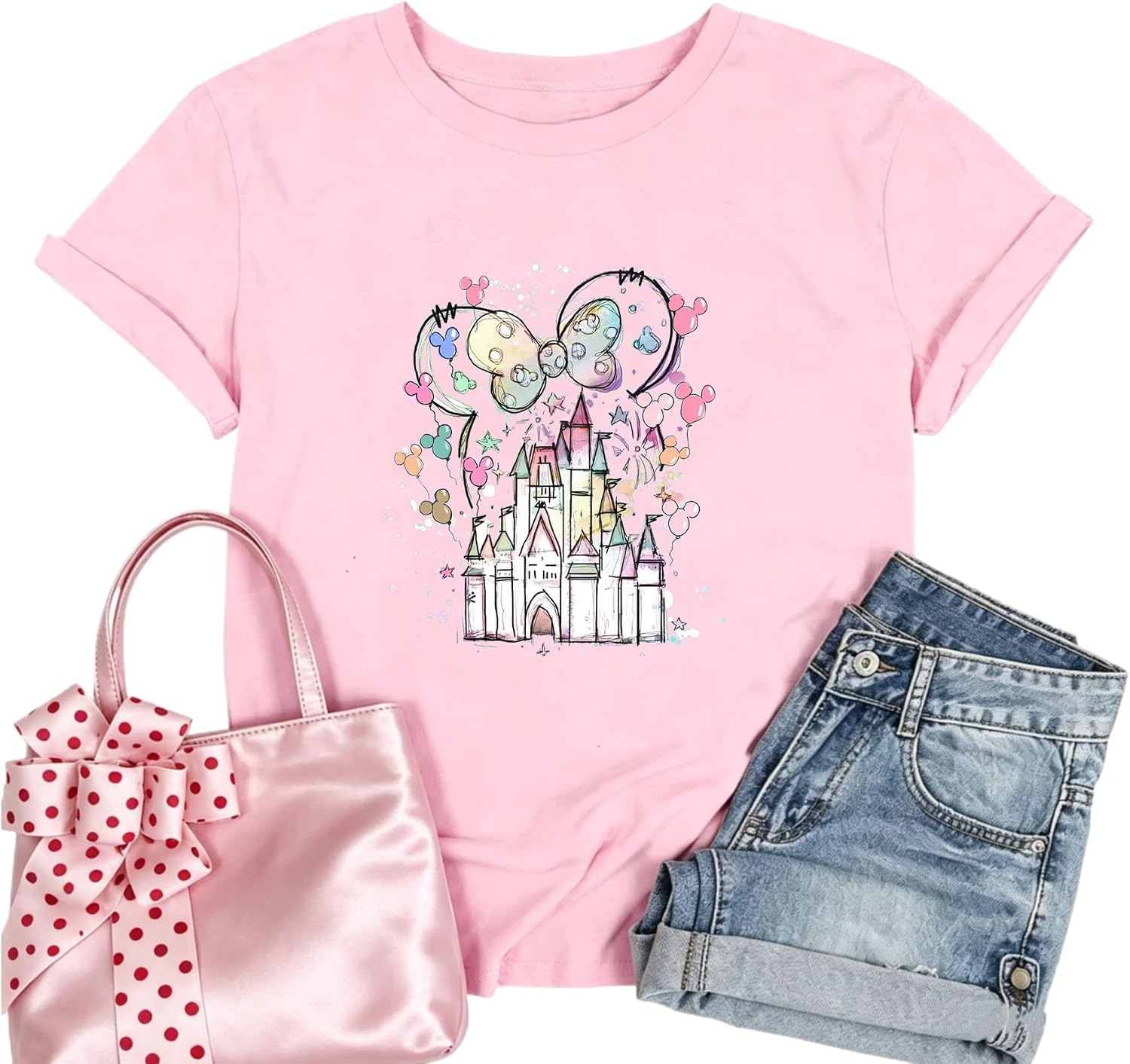 Magic Castle Shirt for Women Cute Magic Kingdom Graphic Print Holiday Vacation Weekend Tee Tops