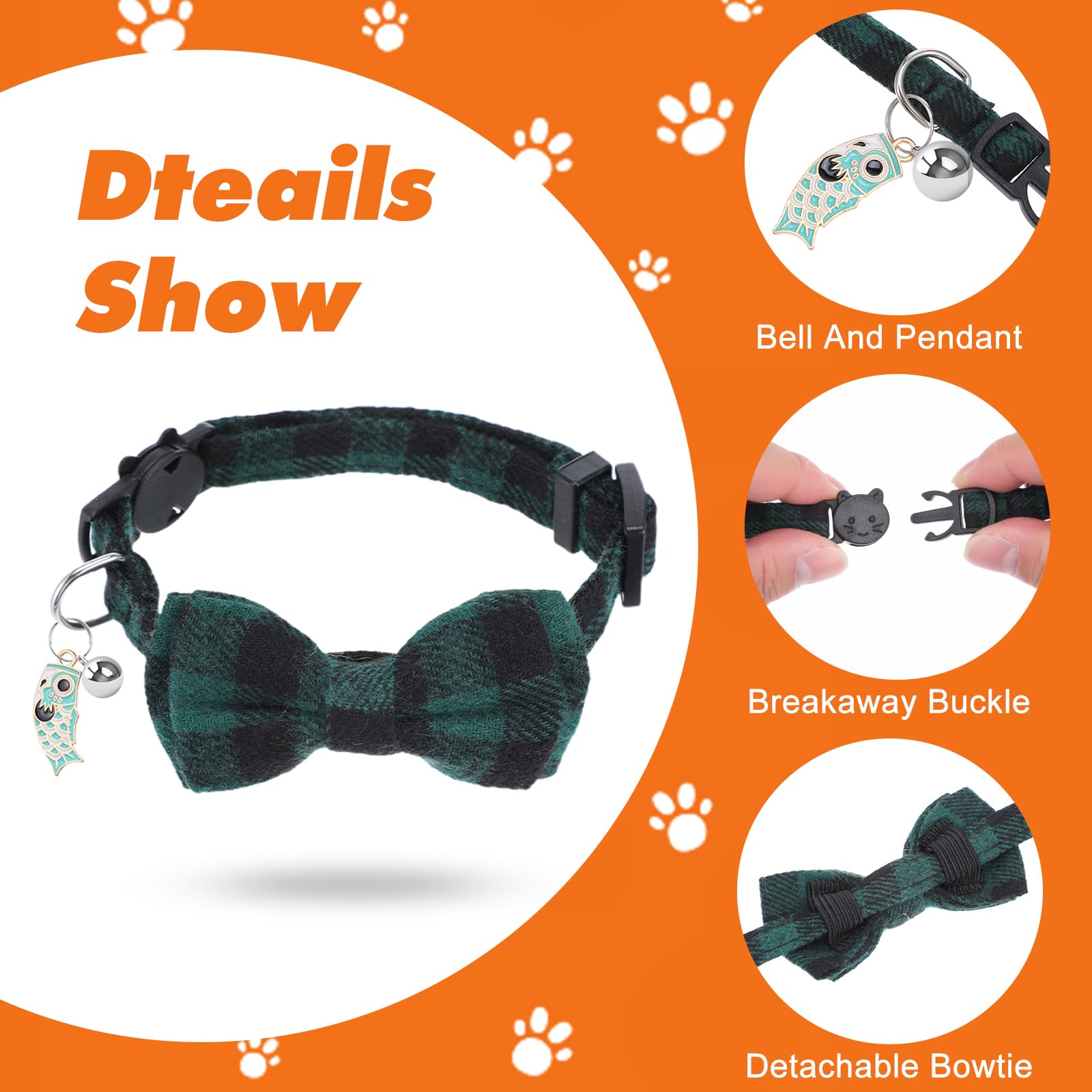4Pcs Classic Plaid Cat Collars with Bells, Breakaway Kitten Collar - Image 3