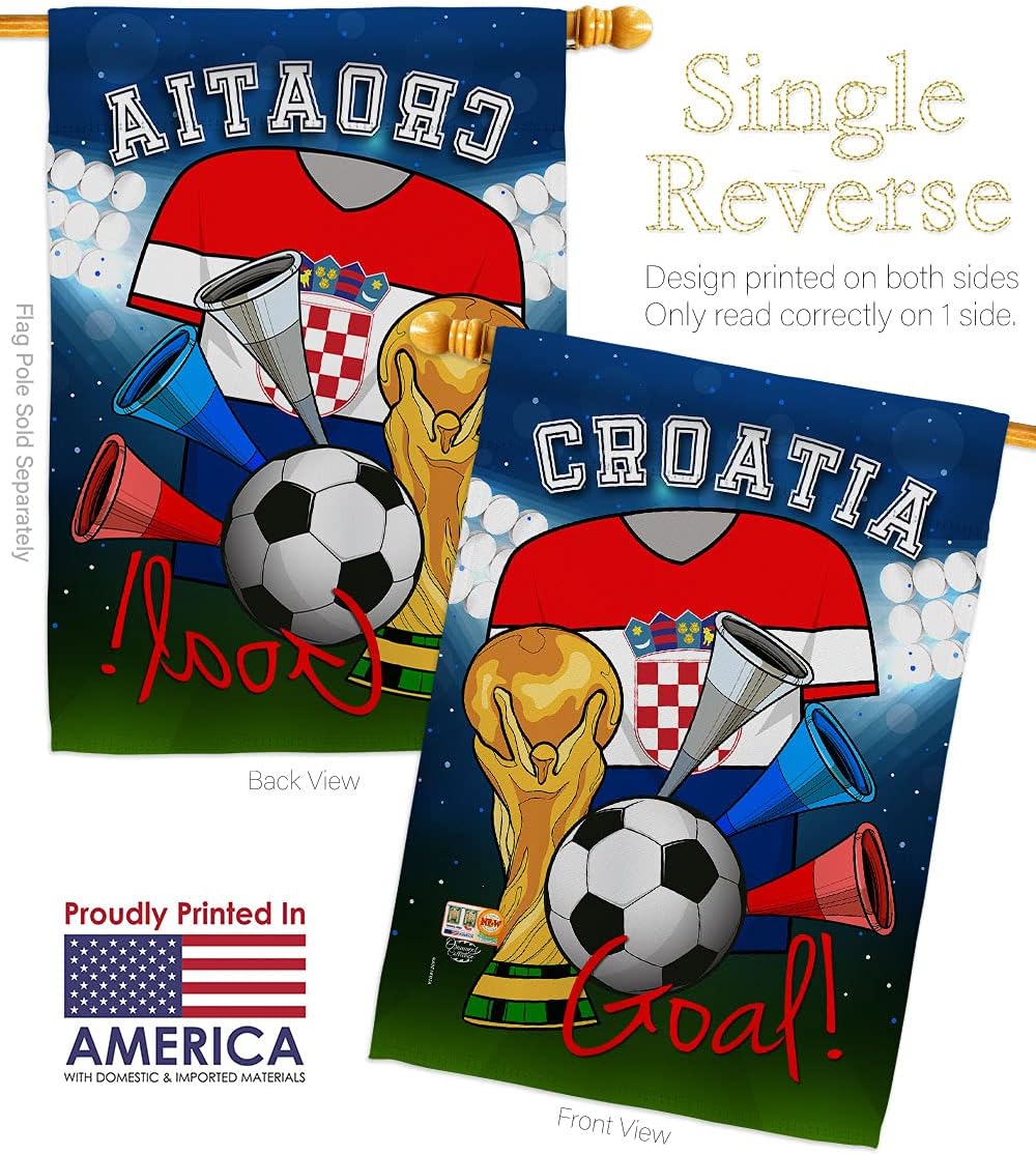 World Cup Croatia Soccer House Flag Dowel Set Sports Game Goal Ball Football Entertainment Activity Physical Small Decorative Gift Yard Banner Made In USA 28 X 40