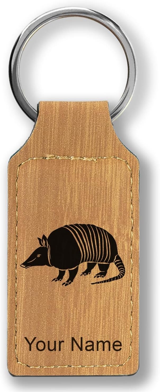 LaserGram Rectangle Keychain, Armadillo, Personalized Engraving Included