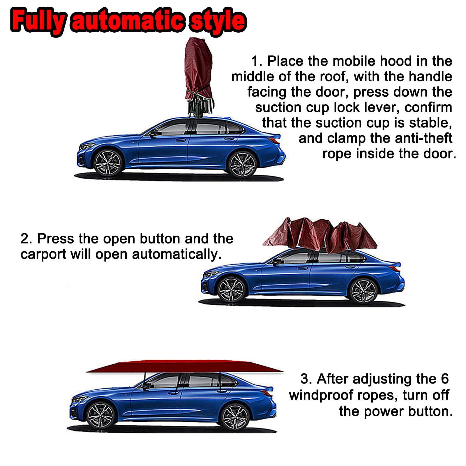 Ombrello parasole per auto completamente automatico con telecomando, parasole per auto da 5,2 m, previene la polvere, antipioggia, antigrandine, adatto a vari modelli di auto,Silver