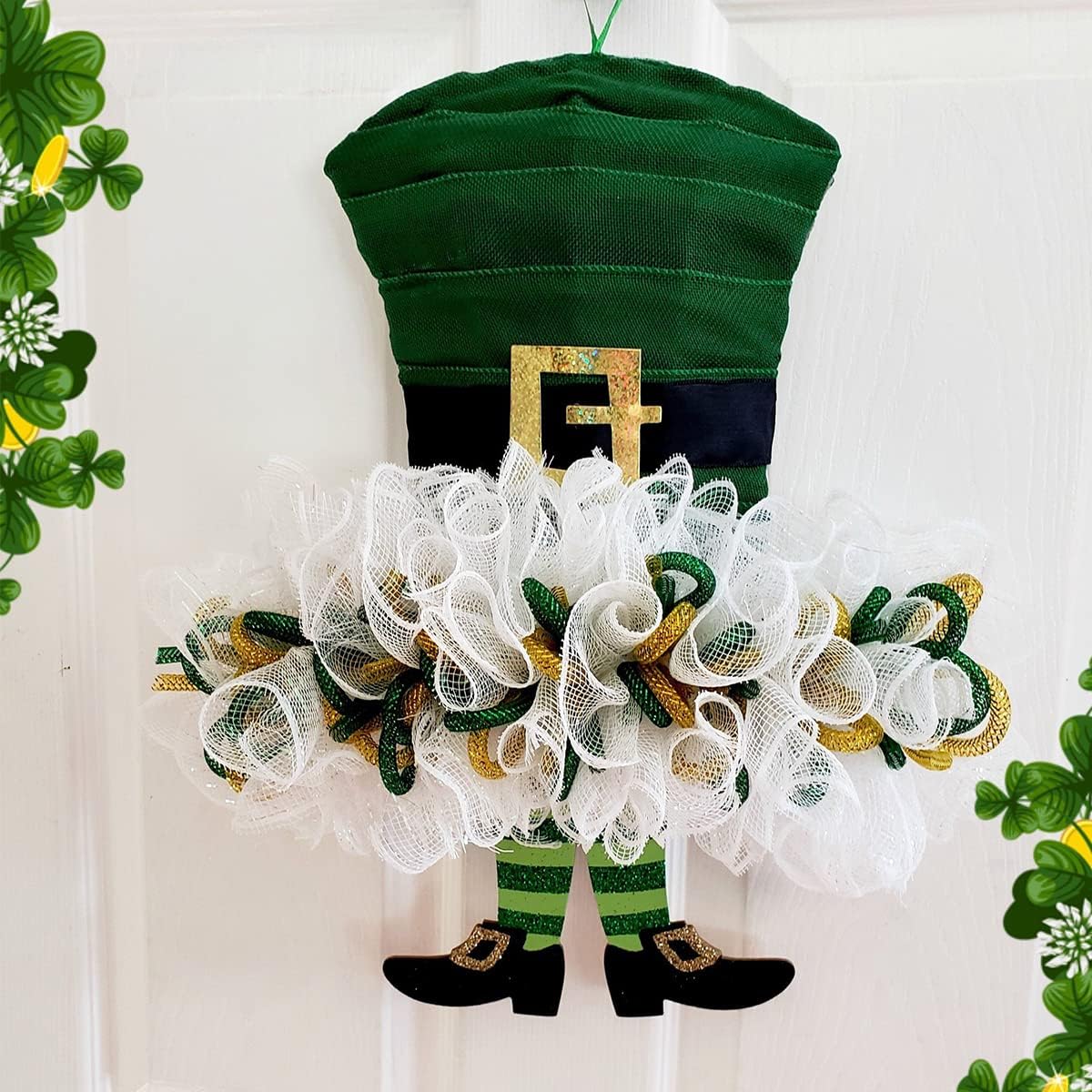 4 Roll St. Patrick's Day Poly Mesh Ribbon, St. Patrick's Day Green White Wired Edge Ribbon 10 Inch x 30 feet Poly Decorations Mesh Ribbon for St. Patrick's Day Holiday Craft Wreaths Decorating