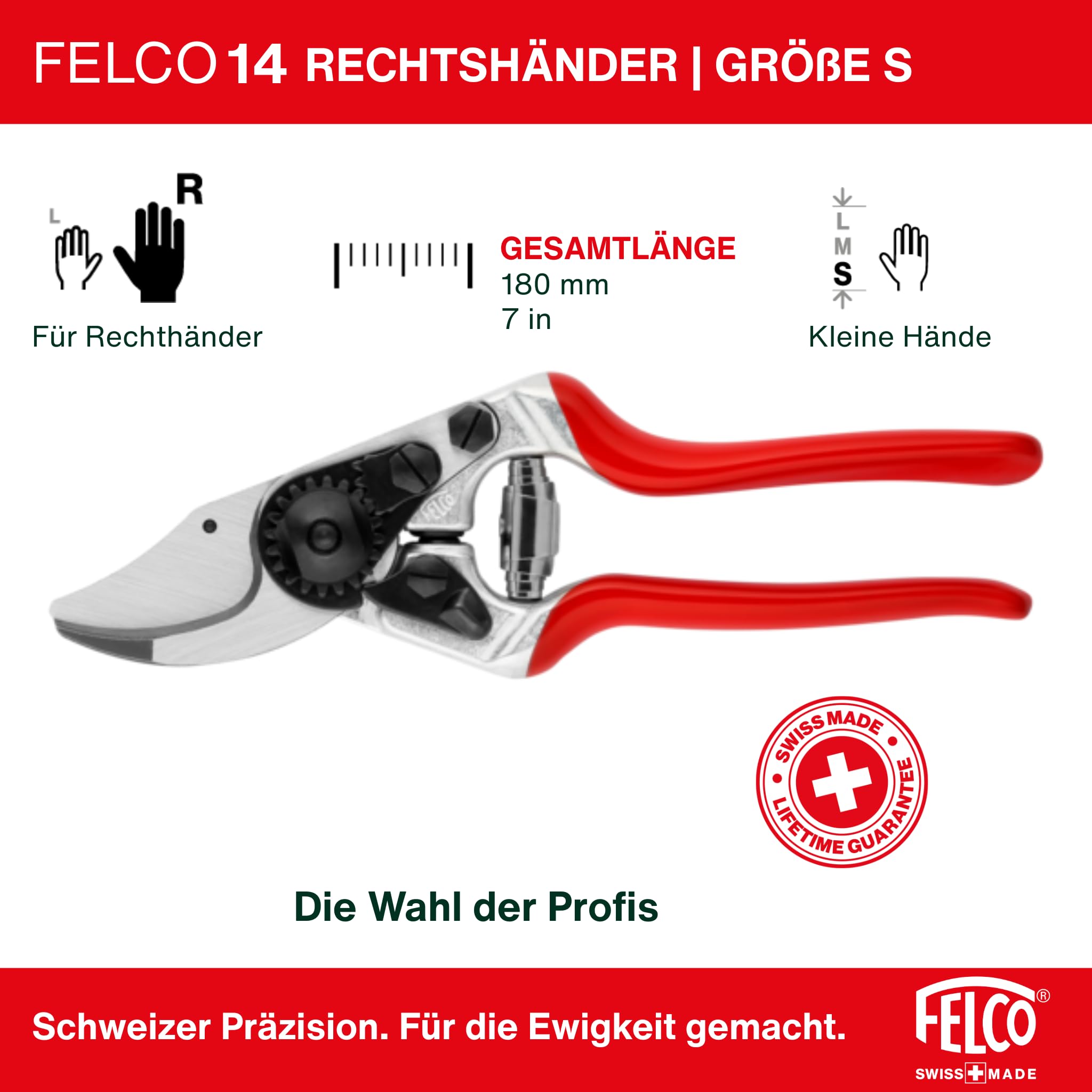 FELCO 14 Kompakte Profi-Gartenschere Bypass 18 mm für kleine Hände mit Klappsäge FELCO 600