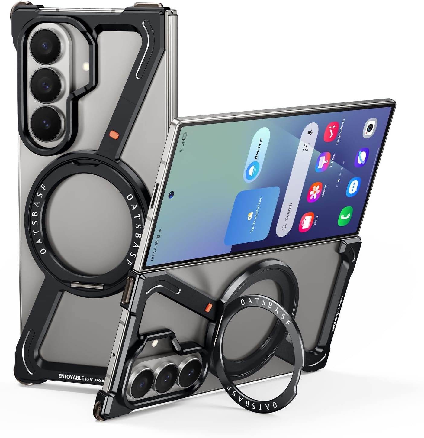 OATSBASF Minimalist Phone Case for Samsung Galaxy Z Fold 7, 360° Rotation Kickstand Aluminum Metal Frameless Design Bumper Z Case, Protective Shock Grade Shell (Black)