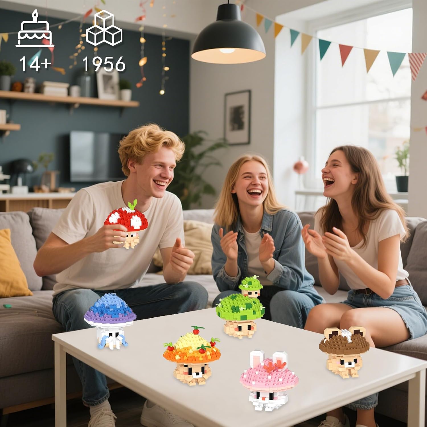 HIGH GODO 6 Set Mushroom Animals Micro Building Block Set, Ideals Mushroom Animal Building Kit for Adults, Party Favors for Teens 14+ (1956PCS)
