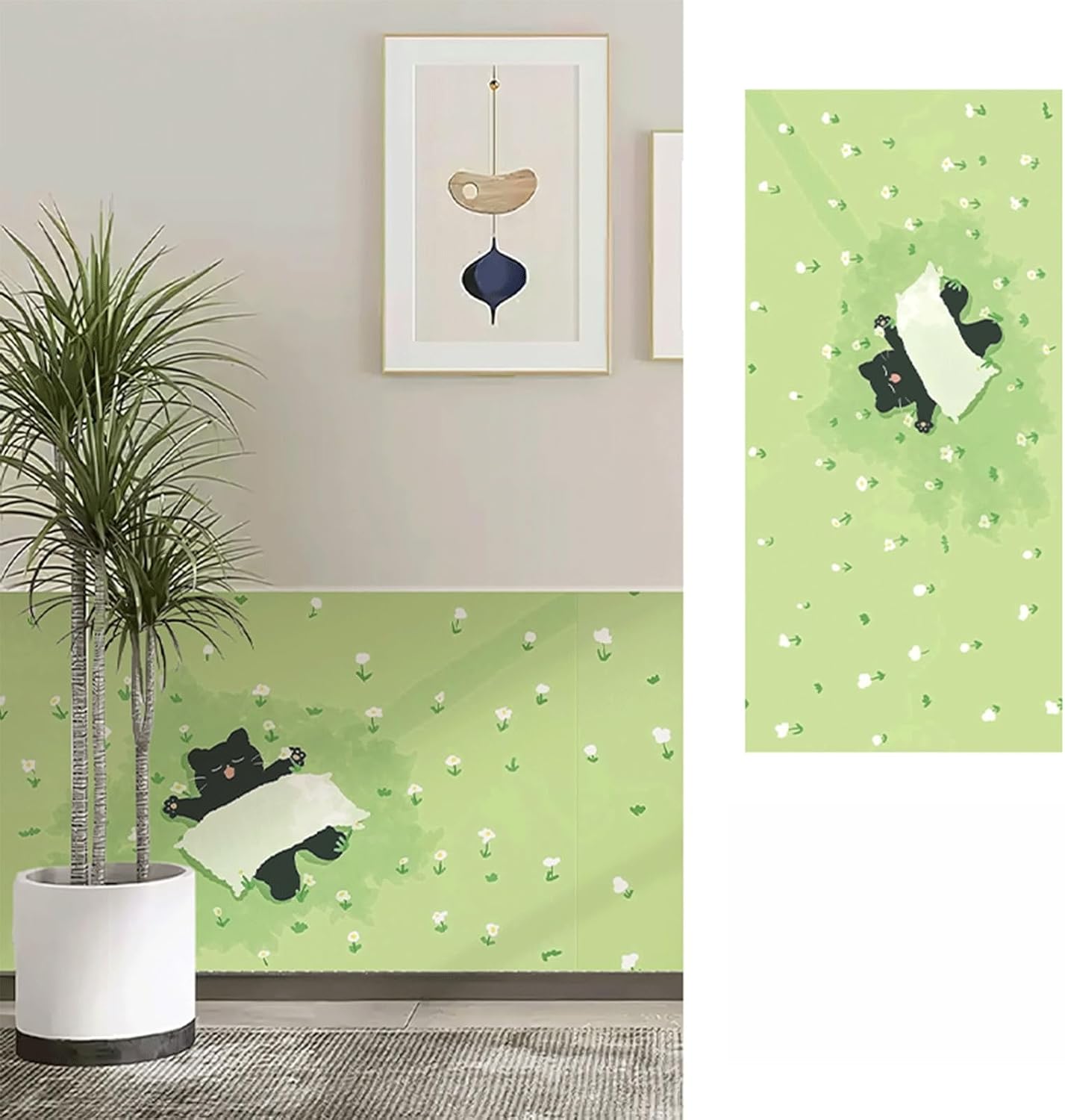 Peel-and-Stick Wallpaper - Playful & Cute Series Self-Adhesive Removable Wallpaper for Bedroom and Cabinet Decoration(Green,5m*88cm)