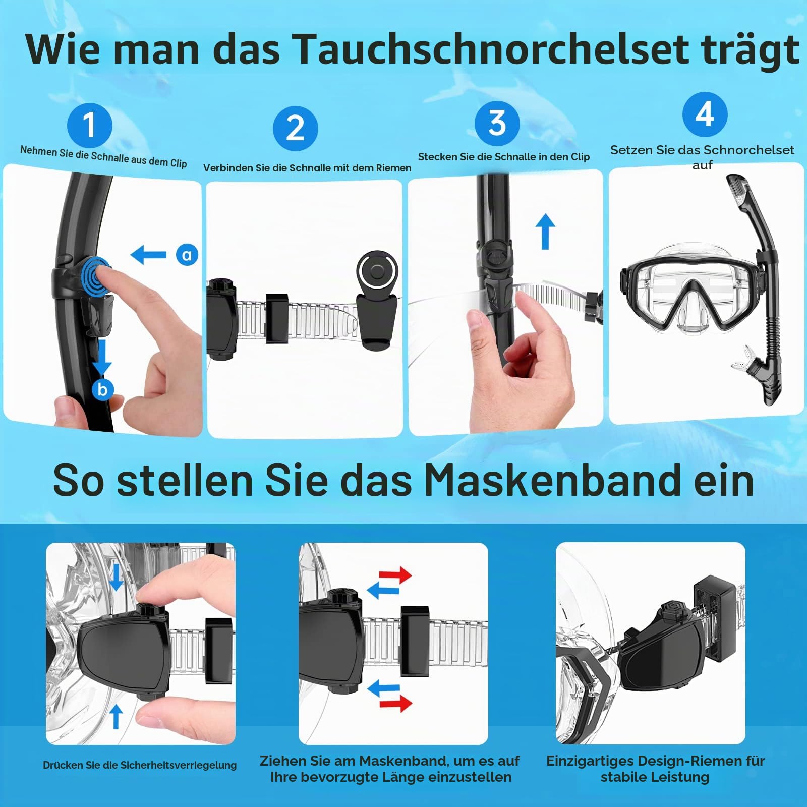 Schnorchelset Erwachsene, Schnorcheln Set mit Taucherbrille und Dry Schnorchel für Herren und Damen, Anti-Leck & Anti-Fog Tauchmaske aus Gehärtetem Glas für Tauchen, Schnorcheln und Schwimmen