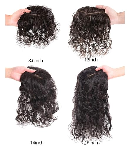 Miniatura 2 de Toppers de cabello humano mono de 2.8x3.9 in para mujer, peluca rizada con clip para cabello fino (10 pulgadas, negro apagado)