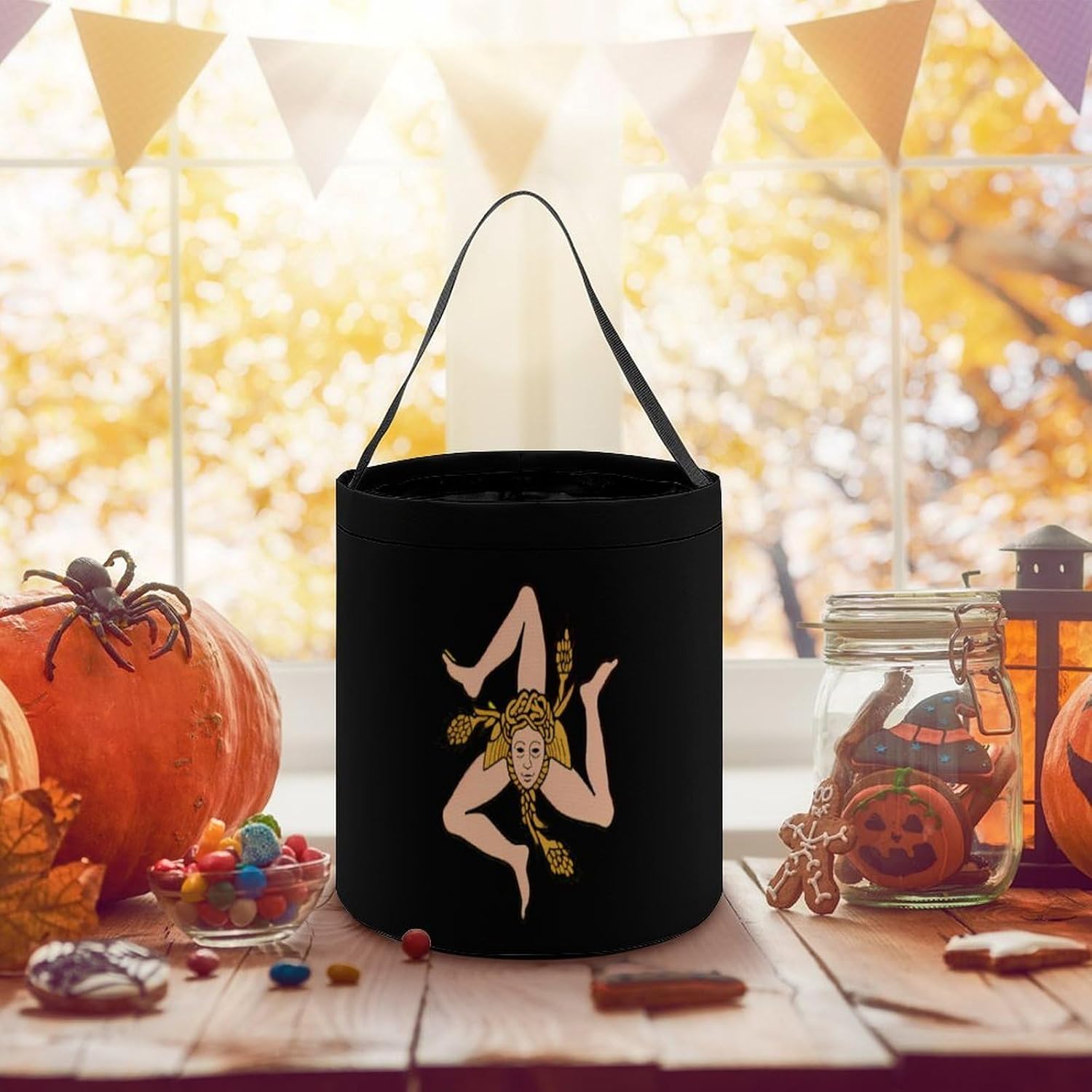 Sicilian Flag Funny Halloween Treat Baskets for Trick Or Treating Candy Gifts Bags with Handle for Party Supplies image 5