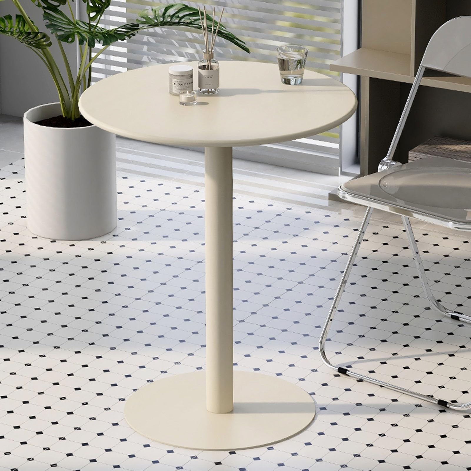 Mesa de Bar Redonda, Mesa de café para Bebidas, Mesa de bistró para Exteriores, Mesa de cóctel Negra para el hogar, Oficina, Cocina, Sala de Estar, Mesa Auxiliar Verde(Blanco,40x40x50cm)