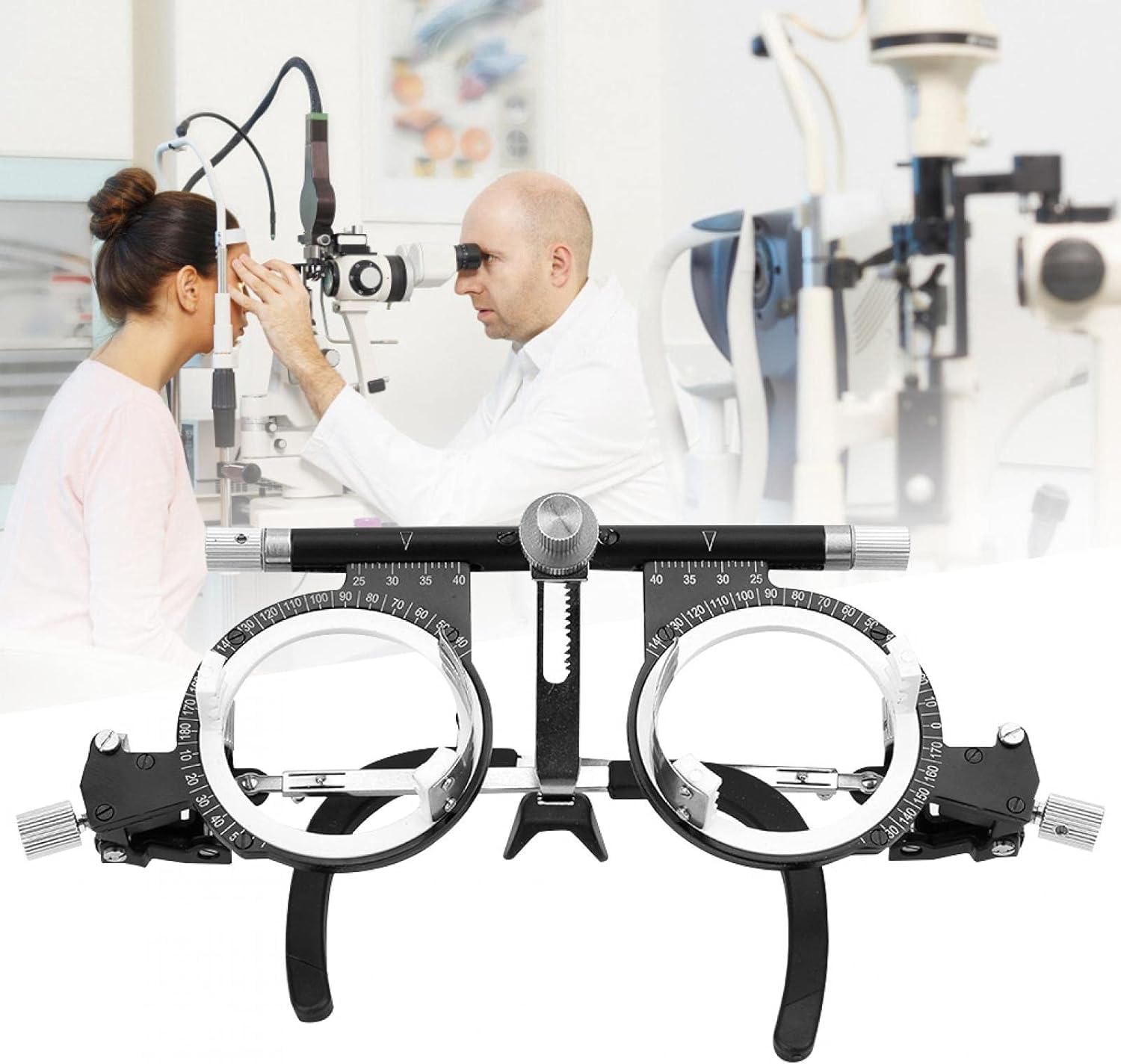 Marco de optometría para gafas, marco de lente de prueba óptico ajustable profesional Optometría Gafas para ópticos Herramienta de prueba de anteojos Distancia de la pupila 48-80 mm para examen de agu