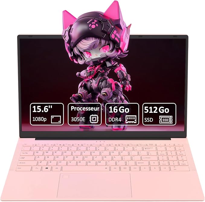 Ordinateur Portable 15,6" Full HD | PC Ultra-Fin | Processeur 3050e Dual Core | 16 Go RAM | SSD 512 Go Ultra-Rapide | Clavier Rétroéclairé | Idéal Bureautique/Études