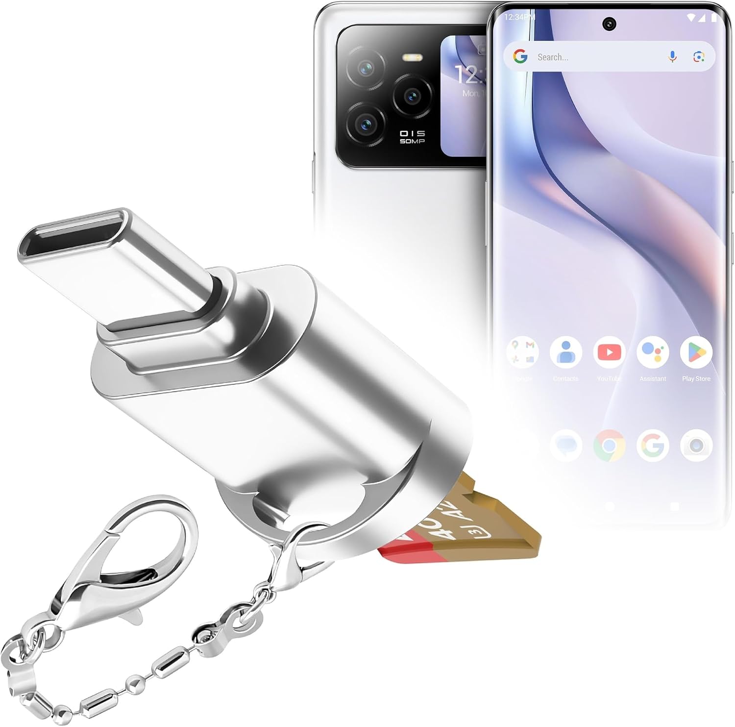 BoxWave Adapter Compatible with BLU Bold N4 Smartphone (6.78 in) - Micro SD Card miniReader, USB Type-C OTG Reader USB3.0 Adapter Keychain - Metallic Silver