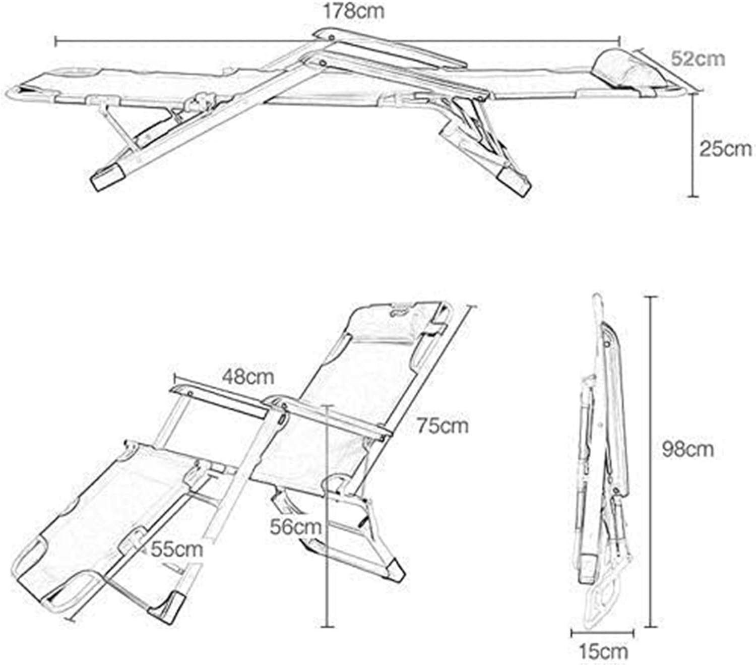 Folding Recliner, Reclining Armchairs,Armchairs,Chairs Recliner Garden Chair Garden Chair Patio Lounge Chair Dining Chair Lunch Break Backrest Lazy Beach Hous,Gray+Cotton Pad