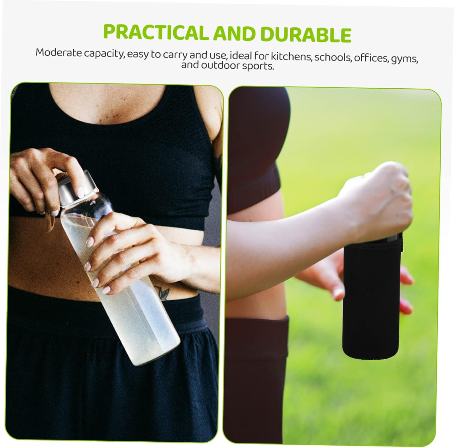 KICHOUSE 2 Pack Glass Water Bottles with Silicone Sleeve Portable Sports Drinking Bottle
