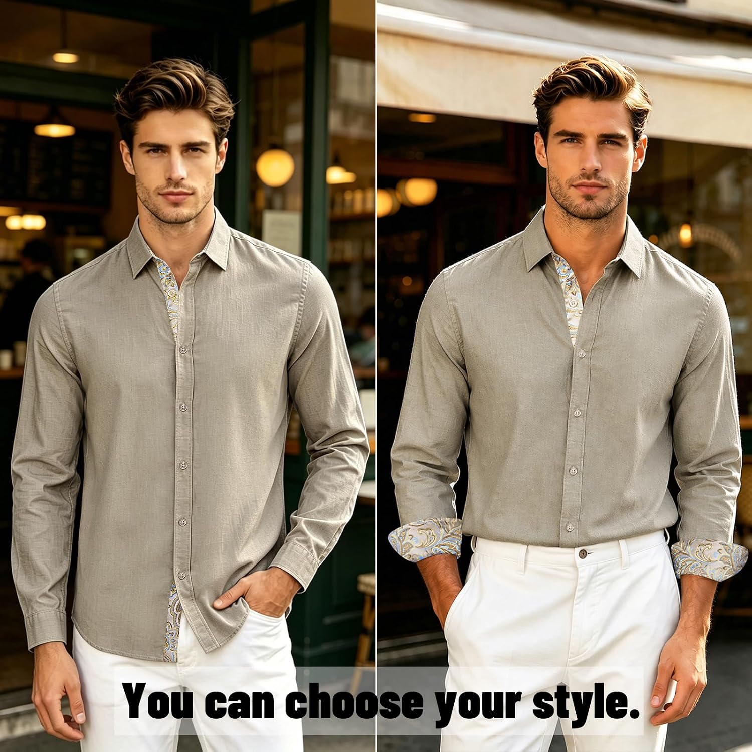 DiBanGu Men's Linen Shirts Long Sleeve Button Down Shirt Regular Fit Casual Formal Dress Shirts Wedding Party