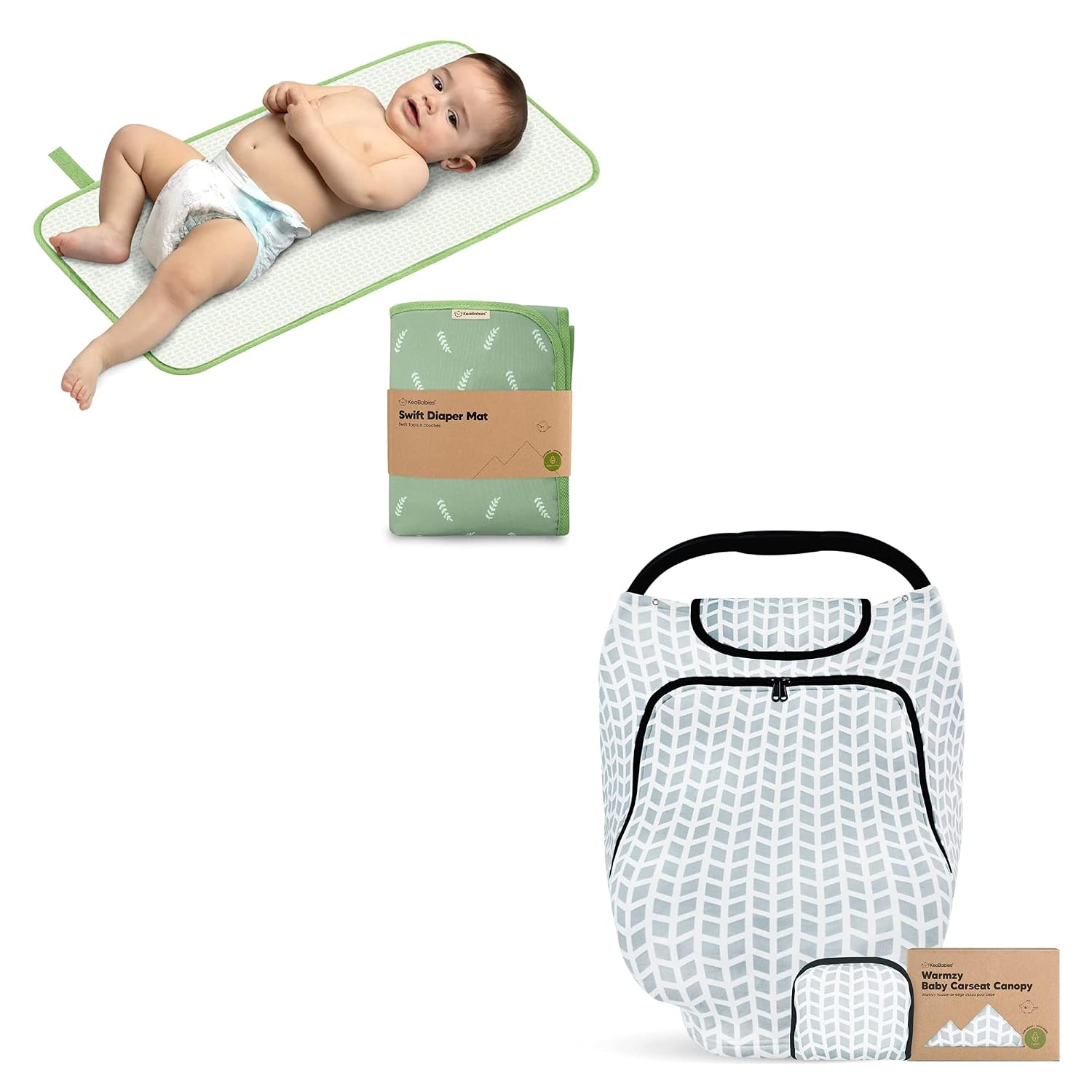 KeaBabies Portable Diaper Changing Pad and Car Seat Cover for Babies - Waterproof Foldable Baby Changing Mat - Baby Car Seat Canopy for Spring, Autumn, Winter - Travel Diaper Change Mat