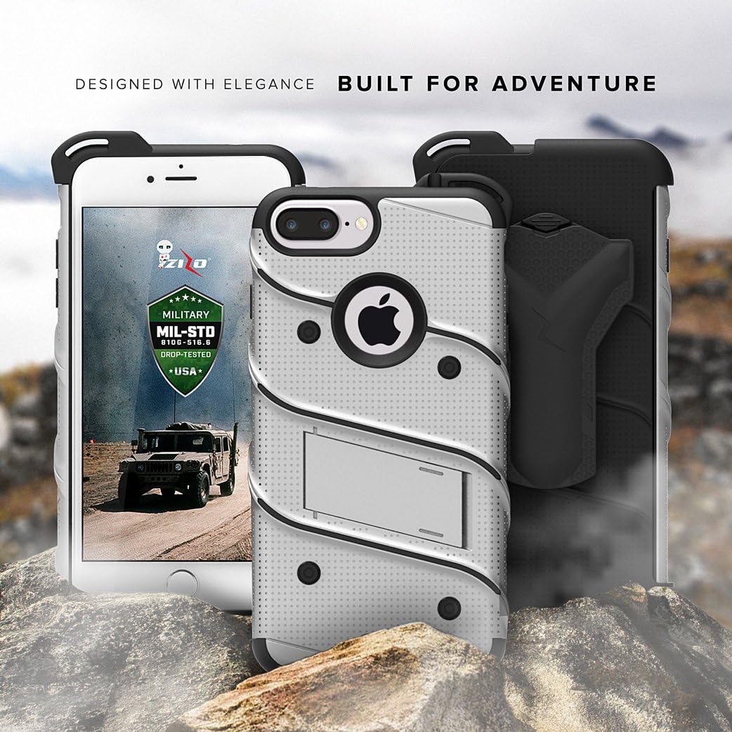 Zizo Bolt Series Compatible with iPhone 8 Plus Case Military Grade Drop Tested Tempered Glass Screen Protector Holster iPhone 7 Plus case Gray Black