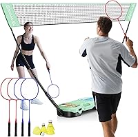 BAGAIL Portable Pop-Up Badminton Net Set with 4 Rackets, Carry Case - Quick Setup for Backyard, Beach & Park Games