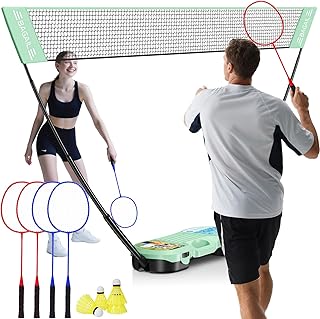 BAGAIL Portable Badminton Net Set, Pop-Up Net with Carry Case, Complete 4 Racket Set for Backyard, Park & Beach Games, Quick Setup Indoor Outdoor Sports Equipment for Backyard Fun