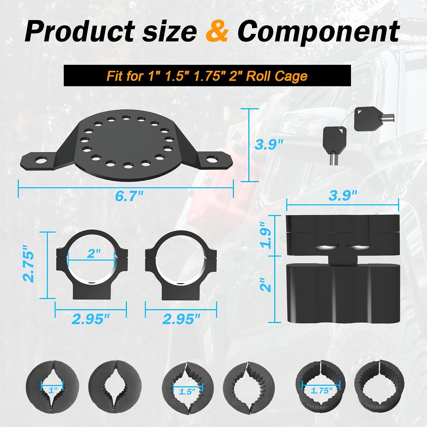 UTV Gas Can Roll Bar Mount with Key Lock for 1" 1.5" 1.75" 2" Roll Cage,Fuel Pack Holder Compatible with Rotopax Standard Gasoline Pack & Water Pack Fuelpax Standard Pack，for UTV ATV Jeep Truck