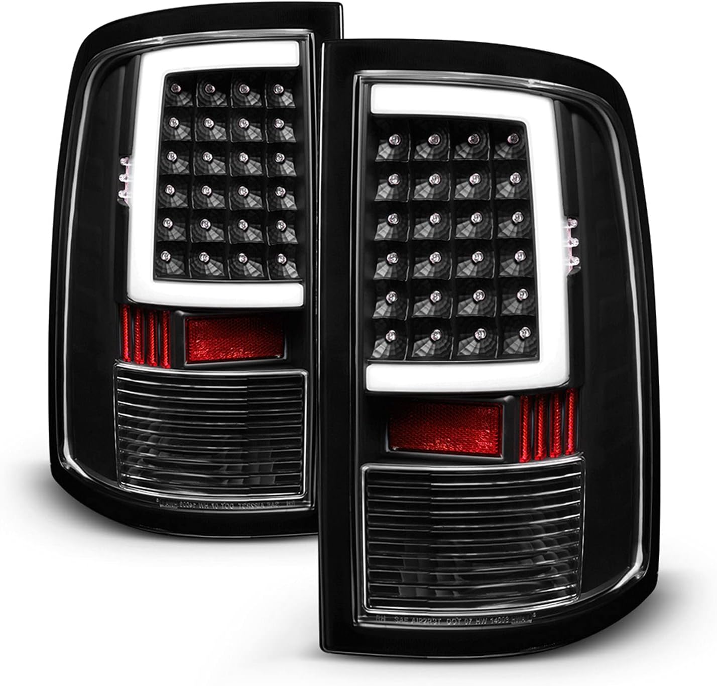 AKKON - Fits 2009-2018 Ram 1500 2010-2018 Ram 2500/3500 Black Smoked Headlights + [C-Light Bar] LED Blk Tail Brake Lights Pair