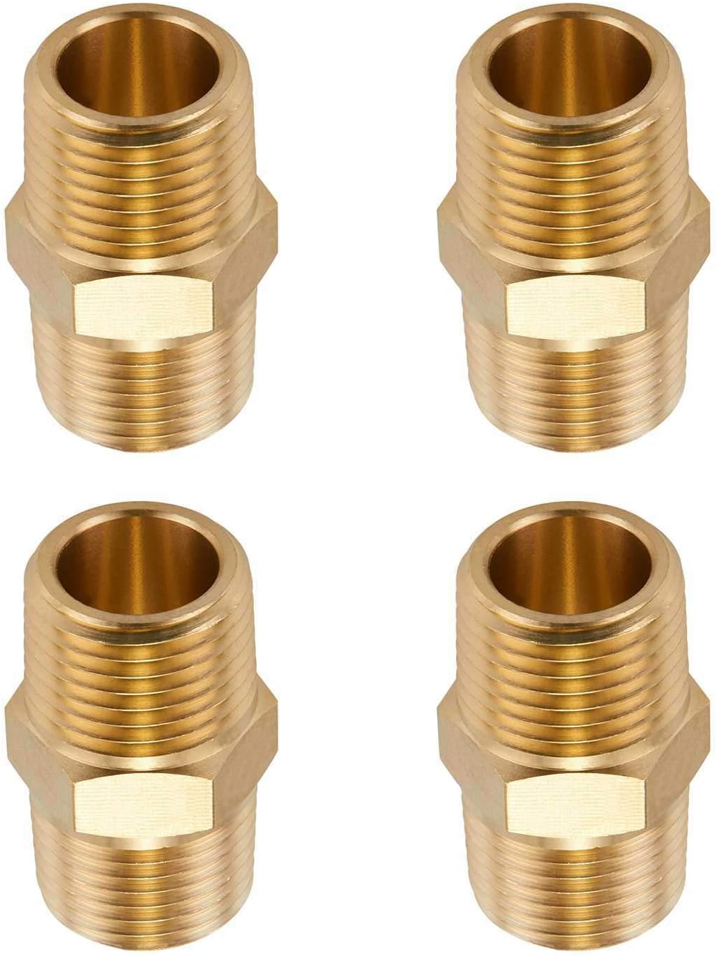Litorange 4 Pack Metals Brass Pipe Fitting Connector Adapter, Hex Nipple, 3/8" x 3/8" NPT Male