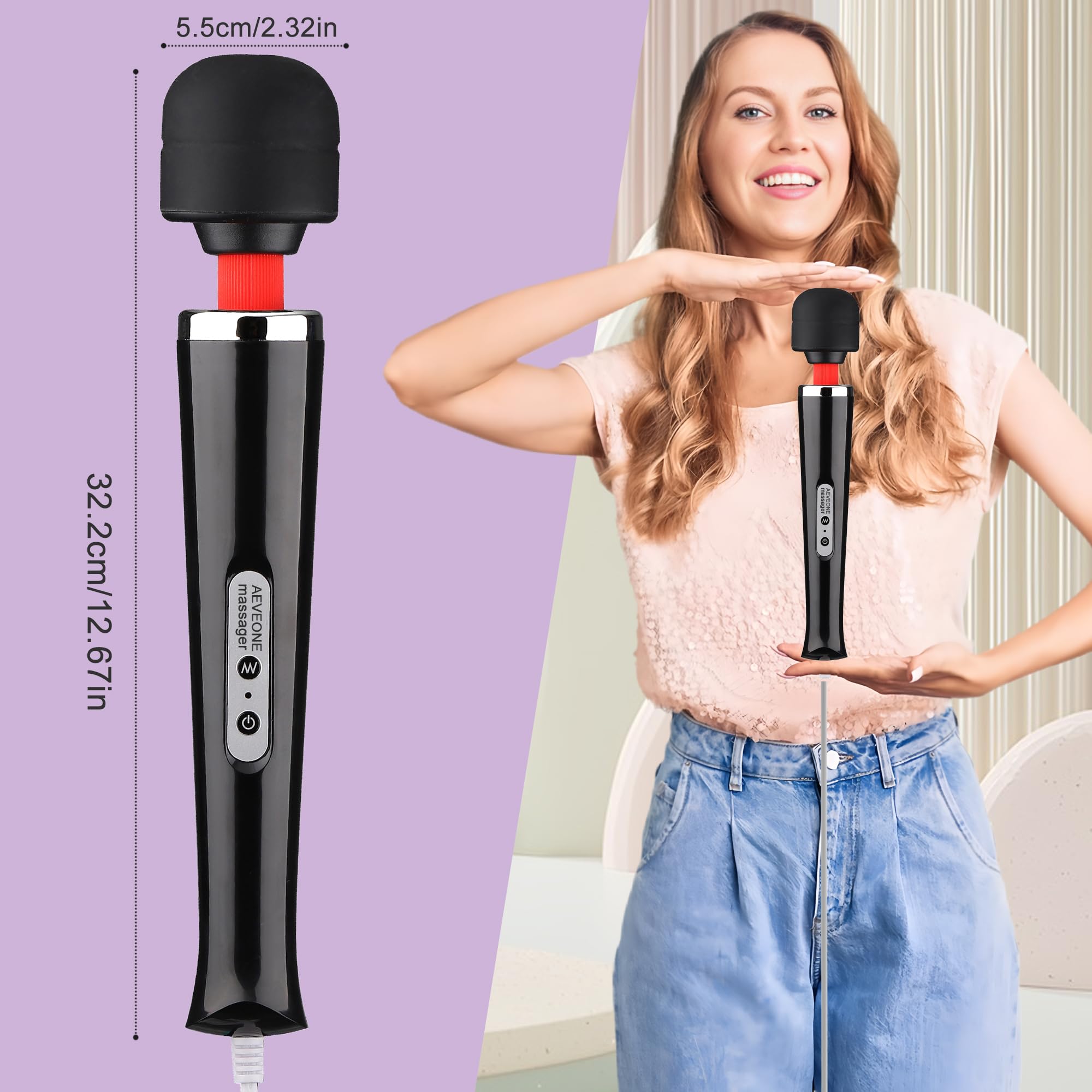 AEVEONE Wired Powerful Handheld Electric Massager, Strong Personal Back Massage for Sports Recovery, Muscle Aches, Body Pain (Rose red): Black