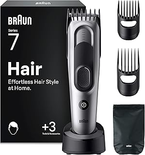 Braun Cortapelos Hombre Series 7 HC7590, Gris - Máquina de Cortar Pelo con 5 Accesorios de Styling, Lámina de Corte Ultra Afilada, 17 Longitudes, 50 Min de Autonomía, Resistente al Agua