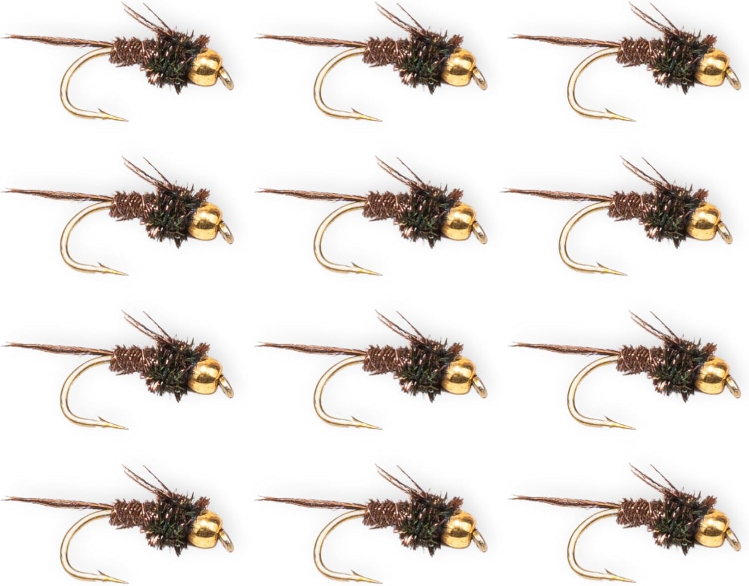 Pheasant Tail Nymph (Bead Head) 12 Pack - Premium Hand Tied Trout Flies for Fly Fishing - Classic Mayfly Imitation for Trout - Fast Sinking, Durable, Proven Subsurface Fly Set
