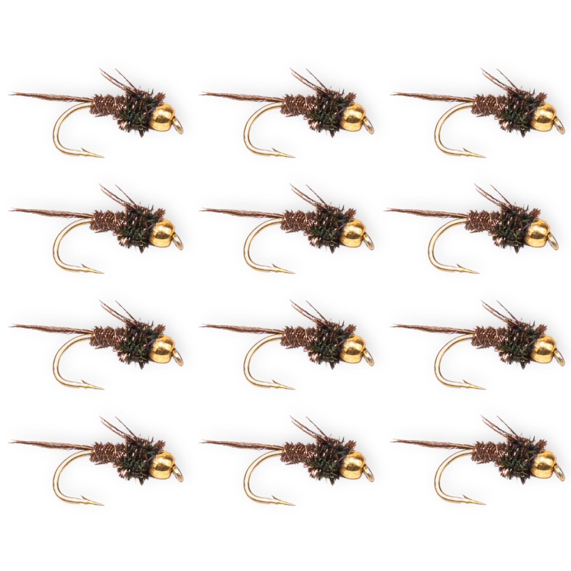 Pheasant Tail Nymph (Bead Head) 12 Pack - Premium Hand Tied Trout Flies for Fly Fishing - Classic Mayfly Imitation for Trout - Fast Sinking, Durable, Proven Subsurface Fly Set