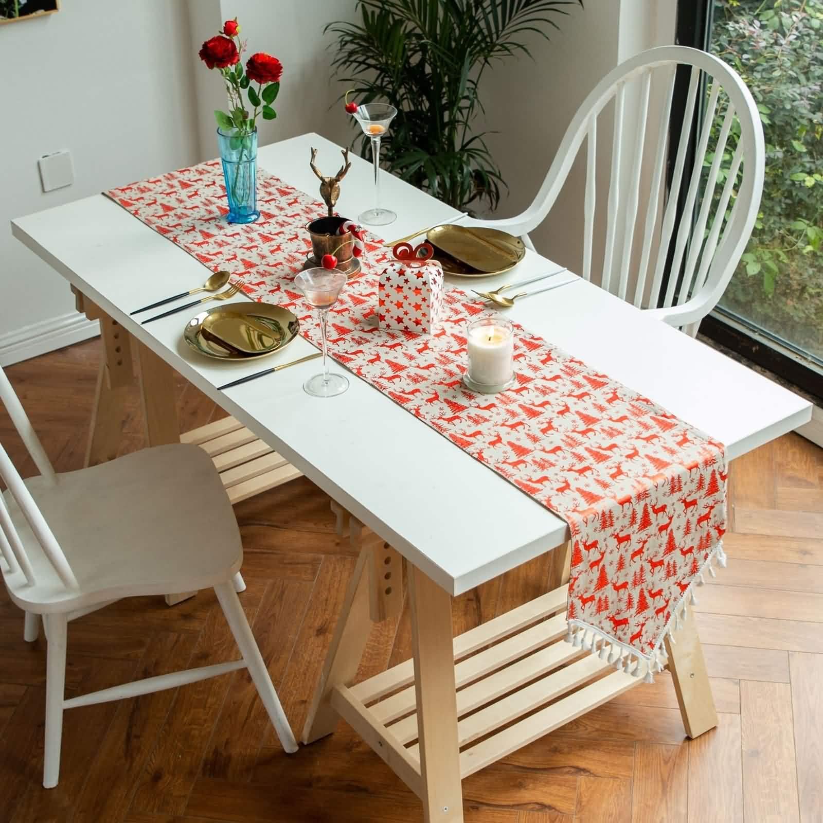 Runner per tavolo da pranzo, tovaglia natalizia rossa 30 x 200 cm, in cotone, per soggiorno, cucina, decorazione per la casa, matrimoni