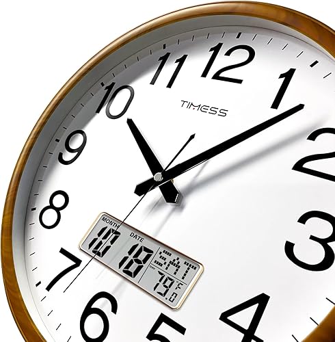 Miniatura 2 de Reloj de pared, acabado de estilo clásico de madera, analógico de cuarzo silencioso de 11 pulgadas sin tictac, funciona con pilas, con calendario