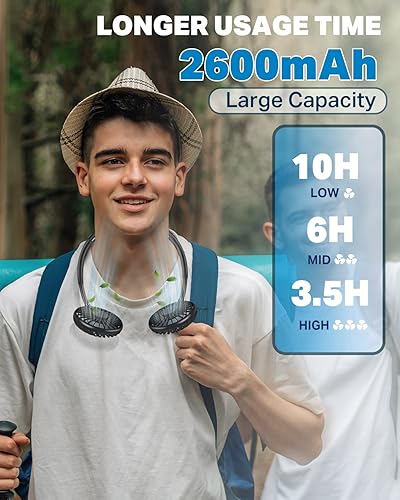 Miniatura 2 de YALTOON Ventilador de cuello, ventilador de cuello portátil manos libres para mujeres, niños y hombres, ventilador ajustable de 3 velocidades para